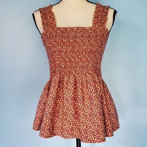 Pleione Orange Floral Elastic Stretchy Ruffle Tank Top